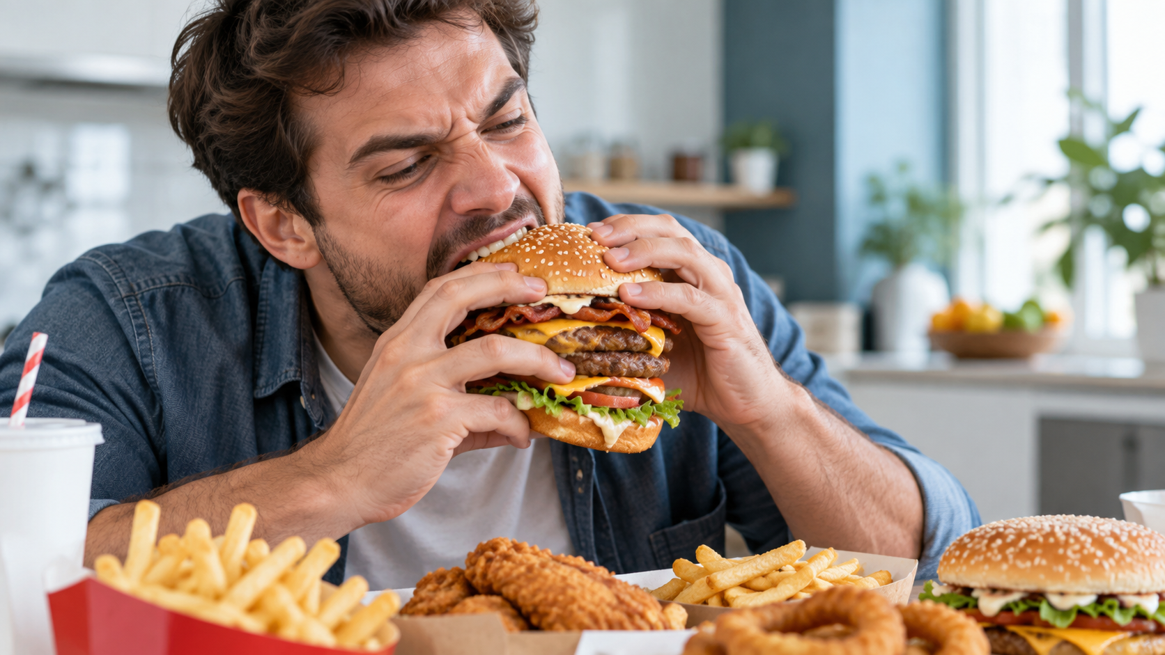 Homme confronté à des envies alimentaires difficiles à maîtriser