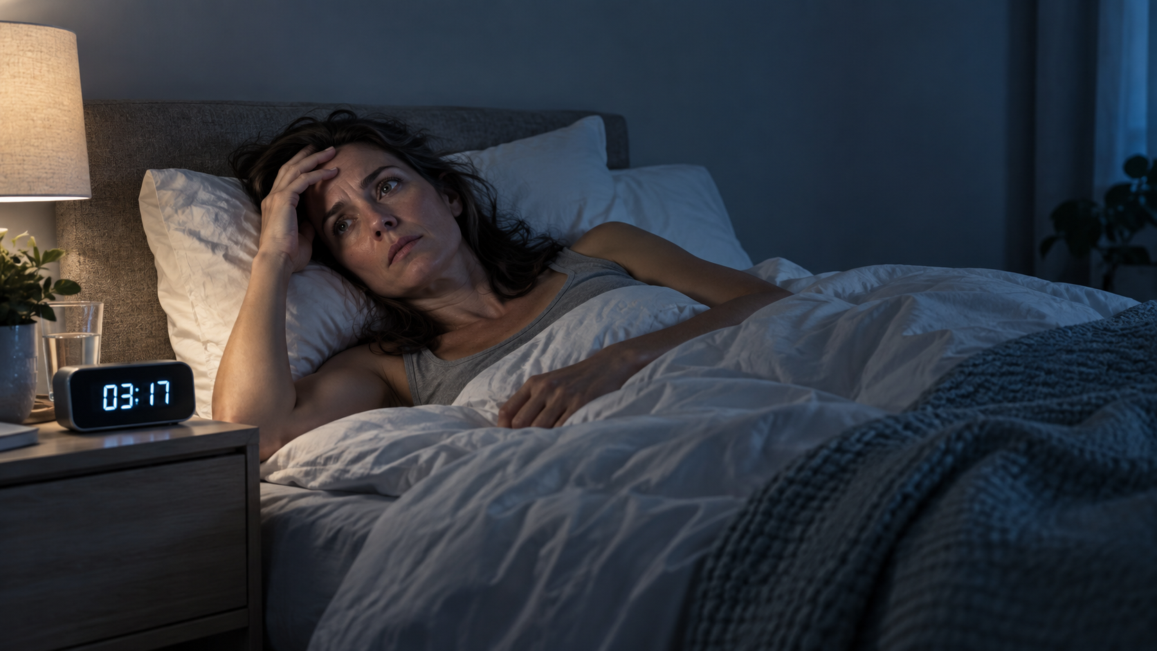 Femme souffrant d’insomnie éveillée dans son lit pendant la nuit